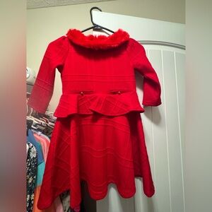 Janie and Jack Red Girls' Dress with Fur Collar